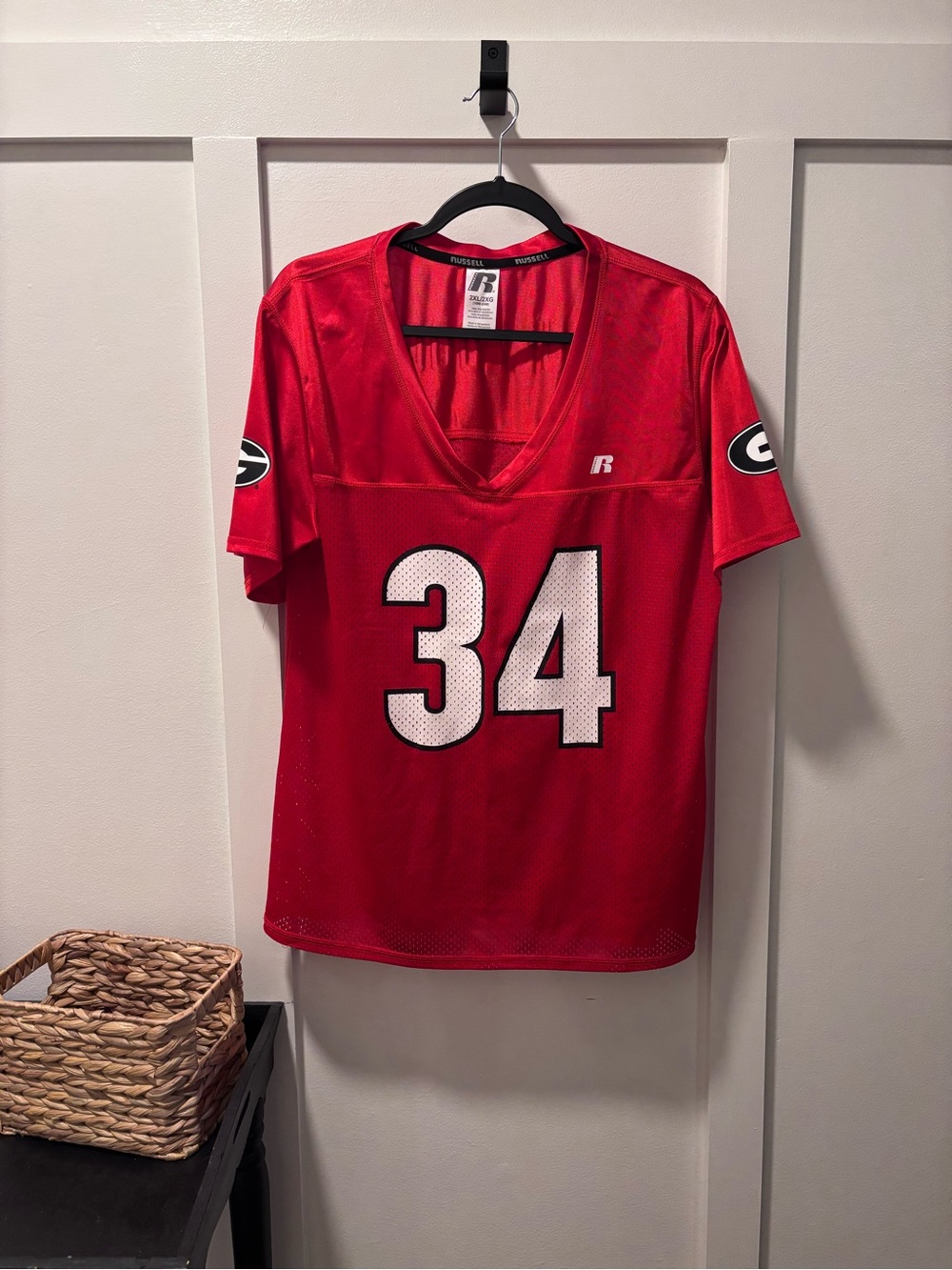 Russell Athletic Georgia Bulldog Red Mesh Football Jersey with White Number 34